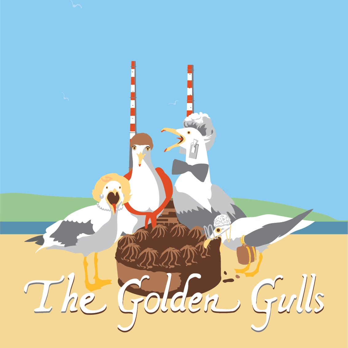 Golden Gulls - 40 x 40cm Canvas